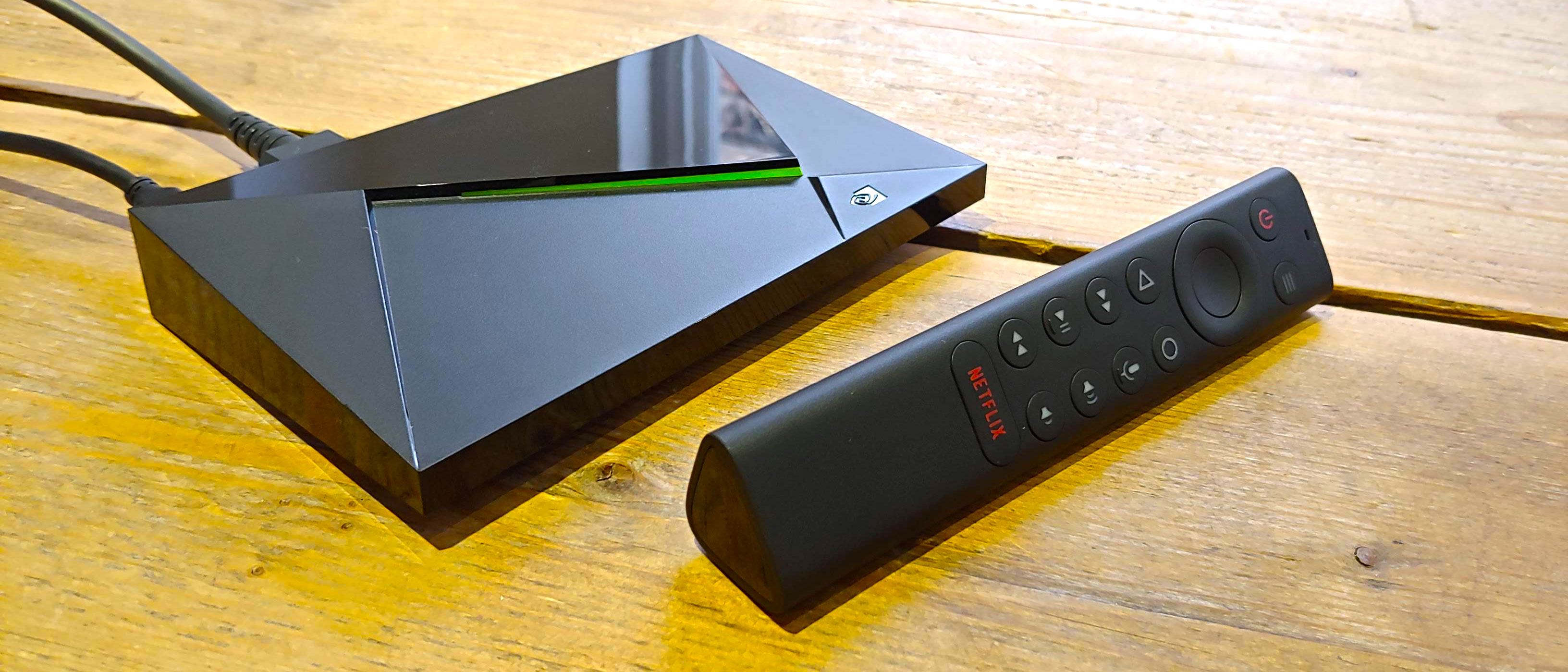 The Nvidia Shield TV placed on a table.
