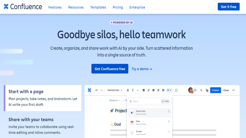 Confluence landing page
