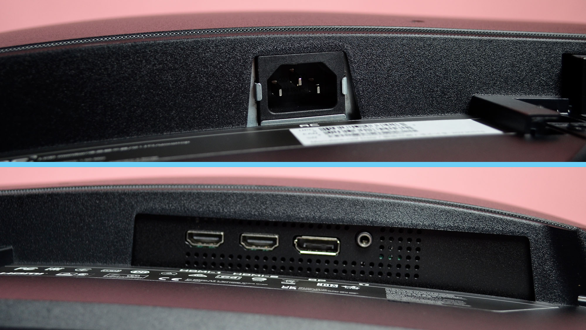 A Gigabyte GS34WQC gaming monitor on a desk