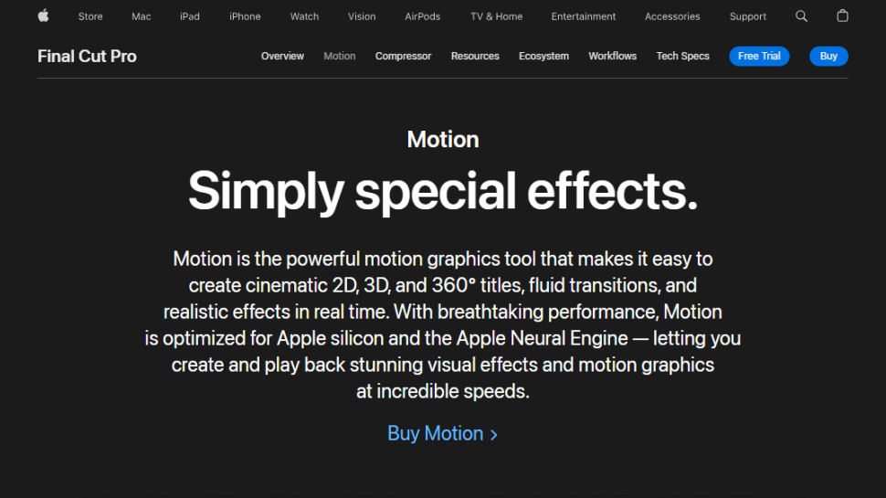 Website screenshot for Apple Motion