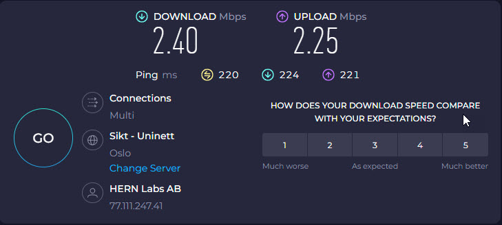 An image showing a speed test of Opera VPN's USA location.