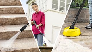 Karcher pressure washers being used on garden paving