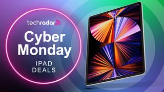 an image of an iPad with a TechRadar Cyber Monday deals background