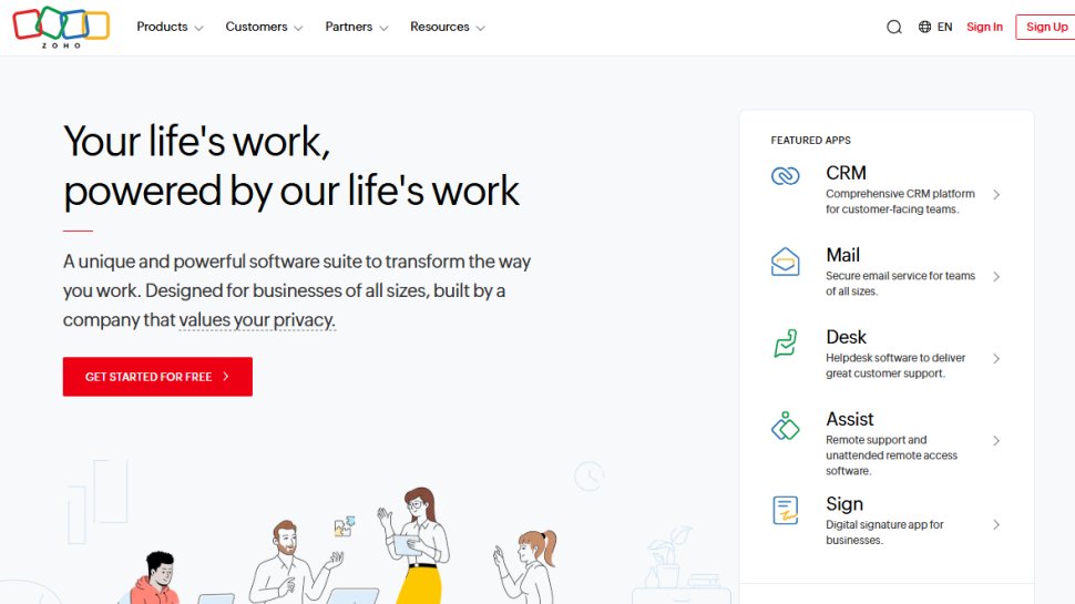 Website screenshot of Zoho CRM (November, 2025)