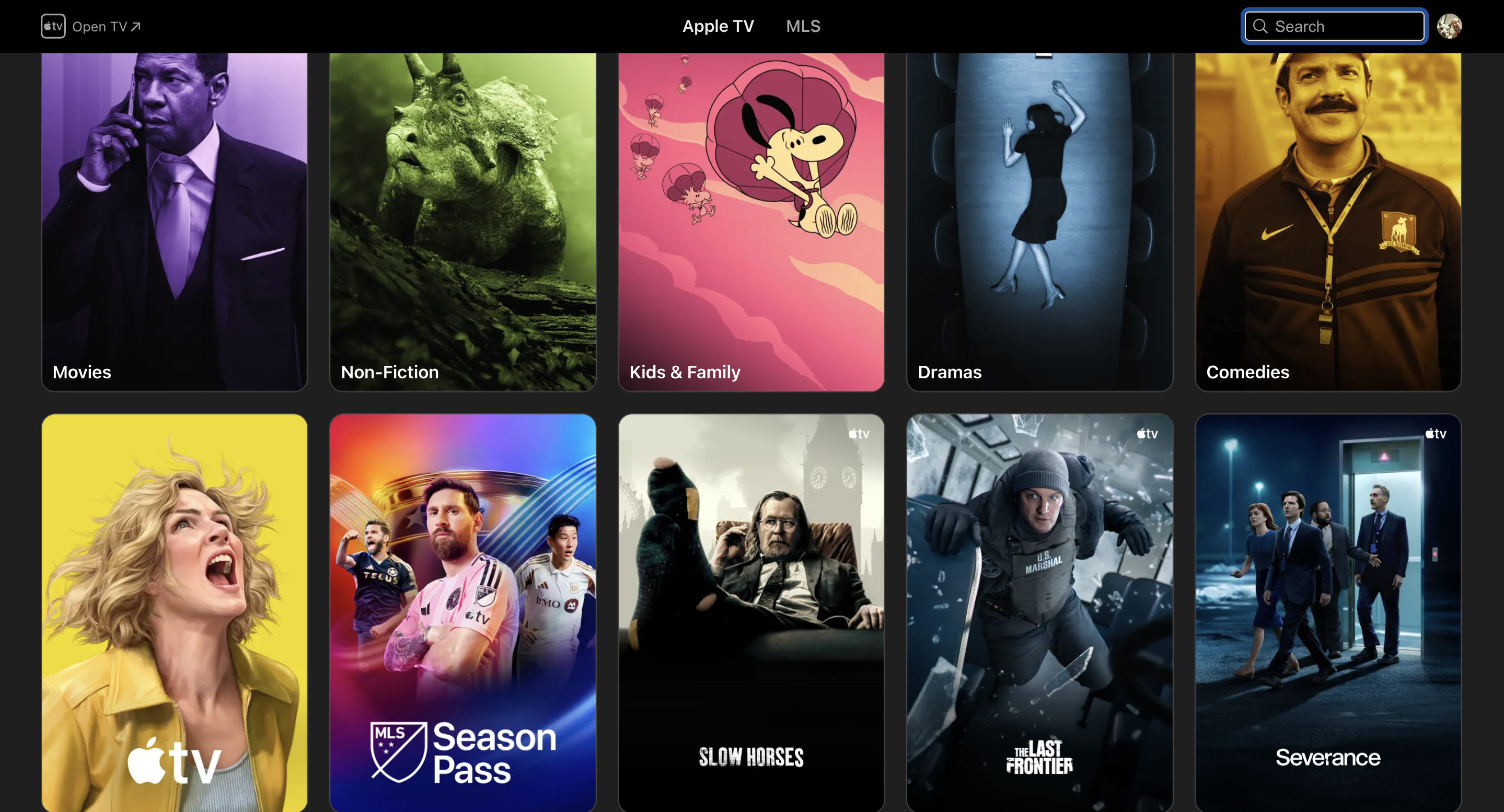 A screenshot of Apple TV's library