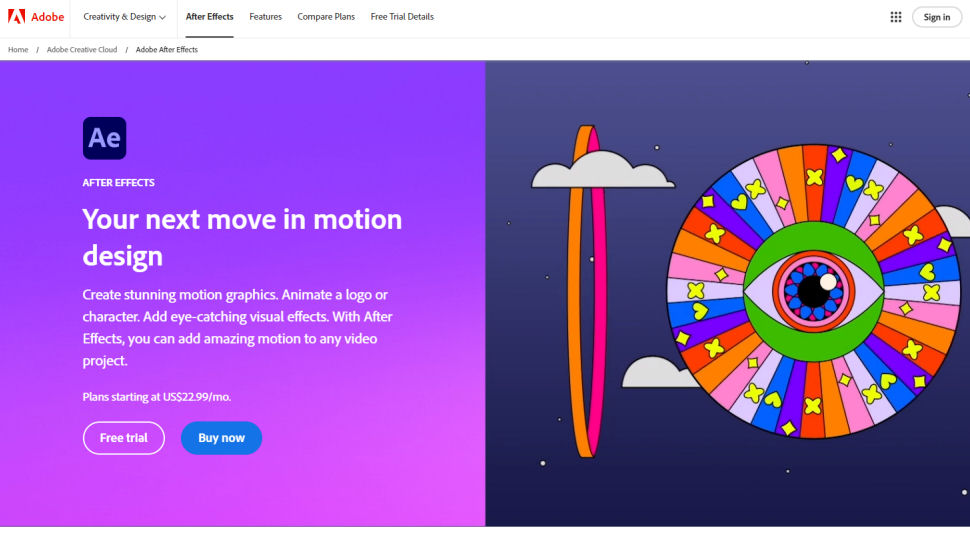 Website screenshot for Adobe After Effects