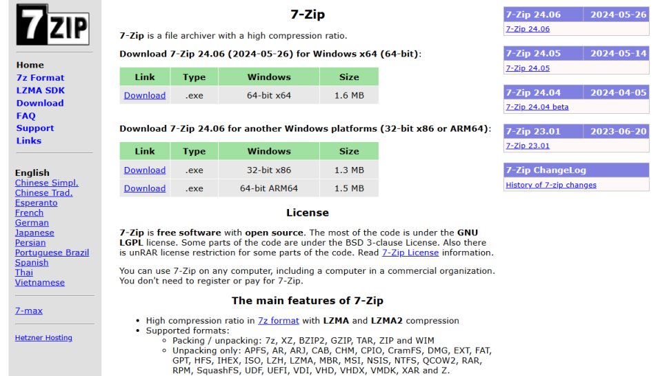 Website screenshot for 7-Zip.