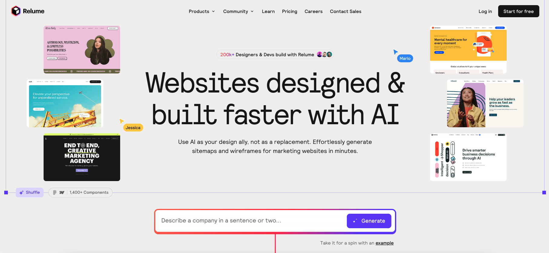 screenshot of relume website builder homepage