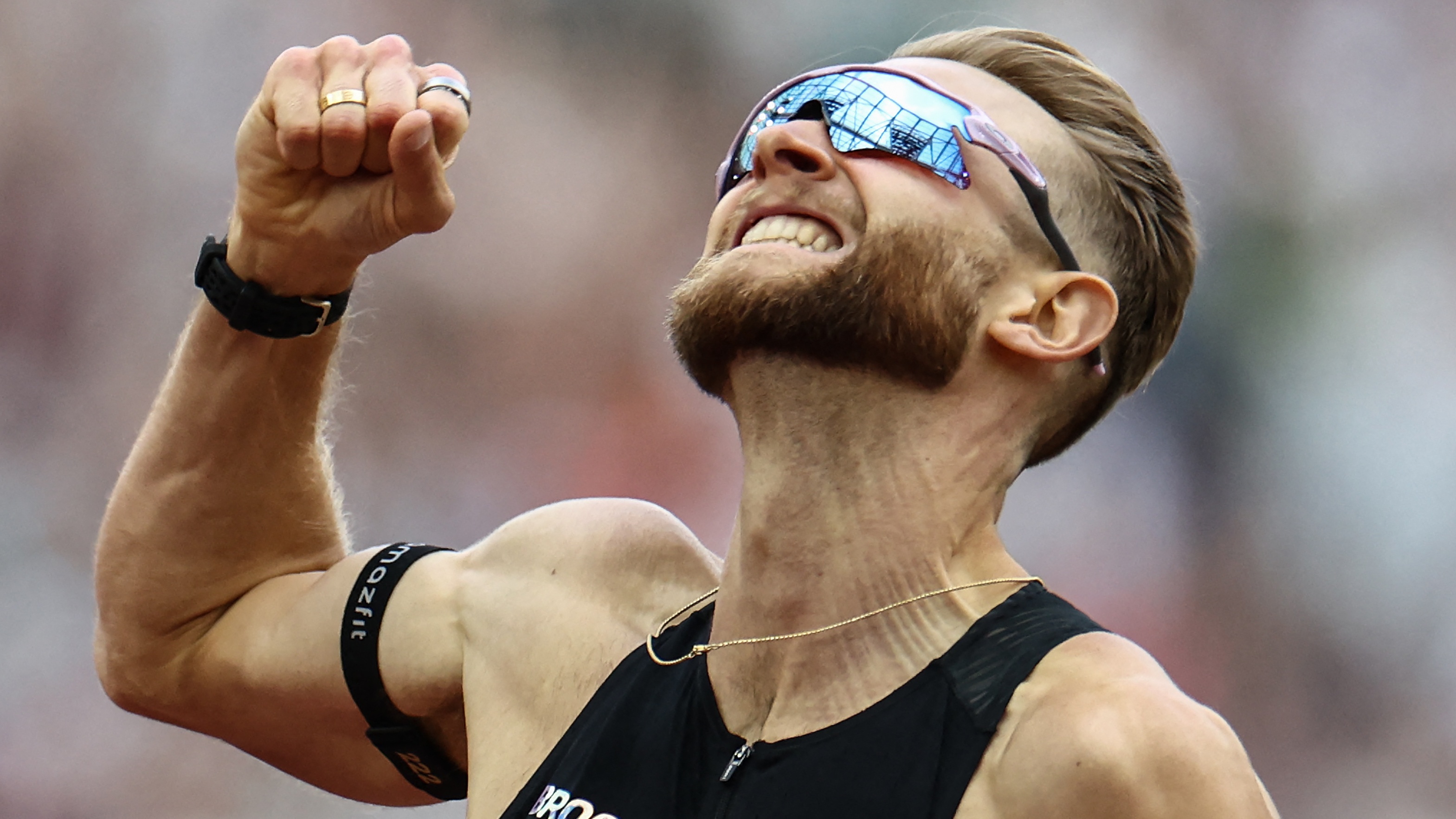 Britain's Josh Kerr celebrates after winning the men's one mile event during the IAAF Diamond League athletics competition at the London stadium in London on July 18, 2026