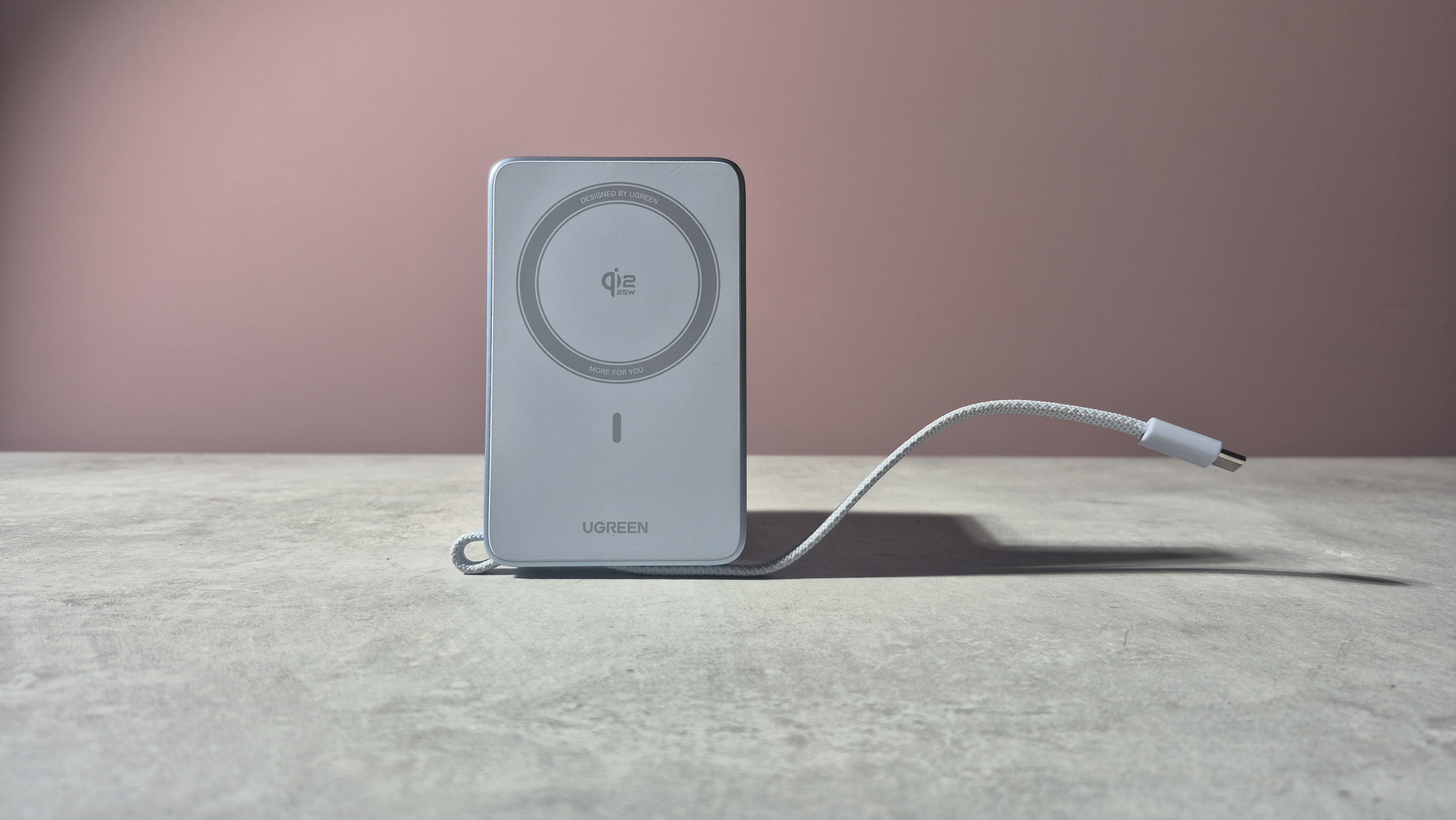 UGreen MagFlow Magnetic Wireless Power Bank 10000mAh Qi2 25W with integrated cable exposed