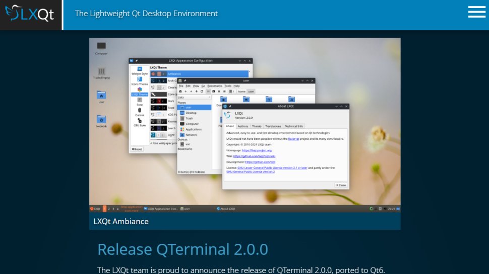 LXQt website screenshot.
