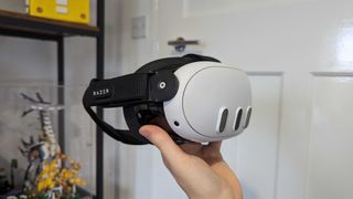 The Meta Quest 3 with the Razer attachments on