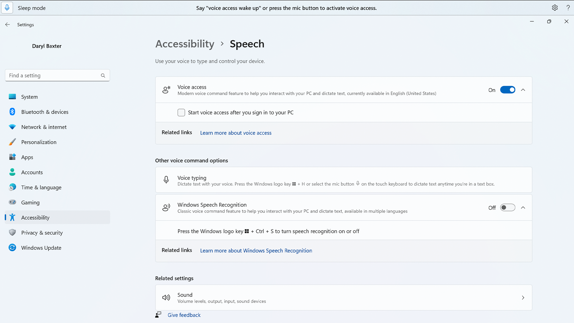 Windows 11 speech mode