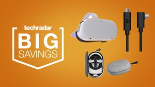 Oculus Quest 2 accessories big savings header on orange background