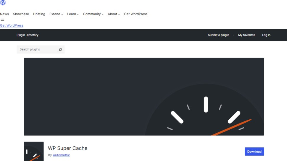 Website screenshot of WP Super Cache (August, 2025)