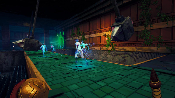 Players running through obstacles