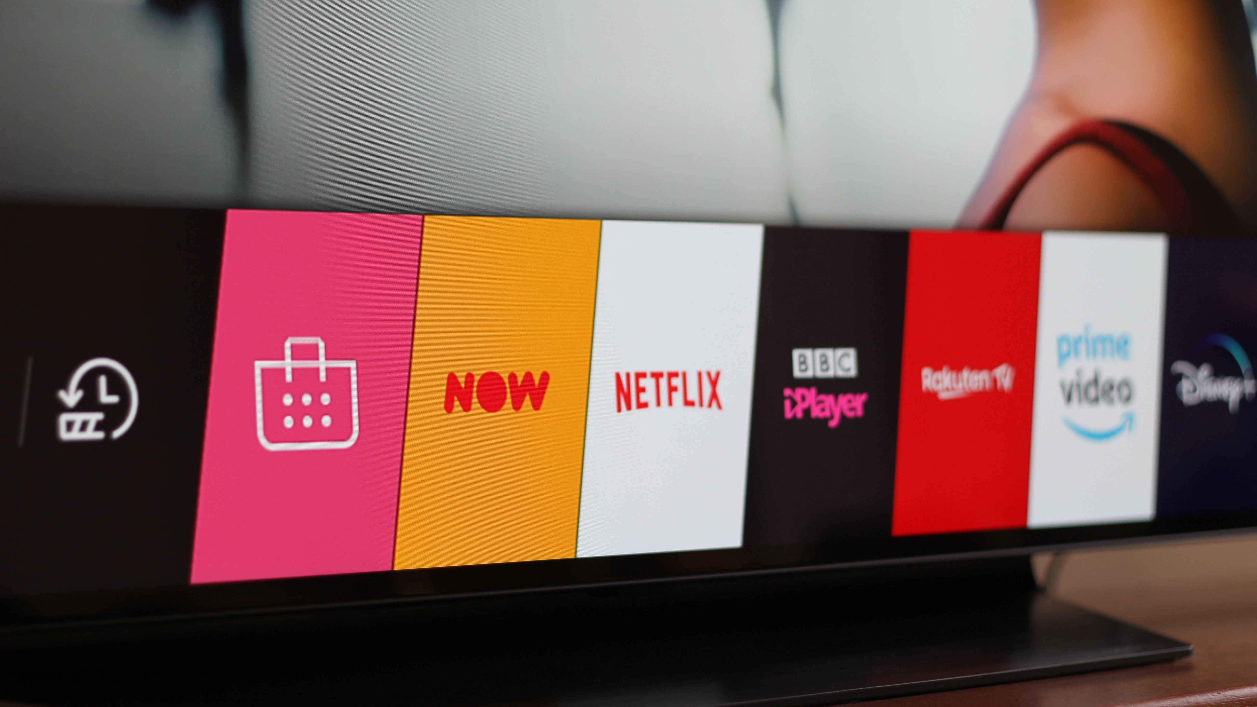 Close up of LG BX OLED TV displaying its apps