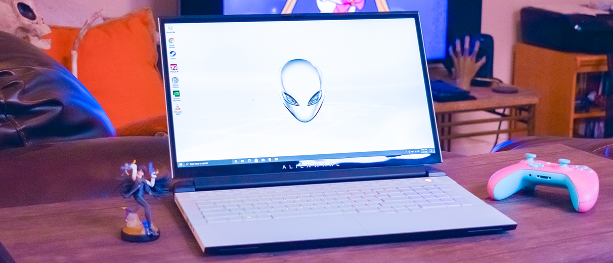 Alienware m17 R4 on a coffee table
