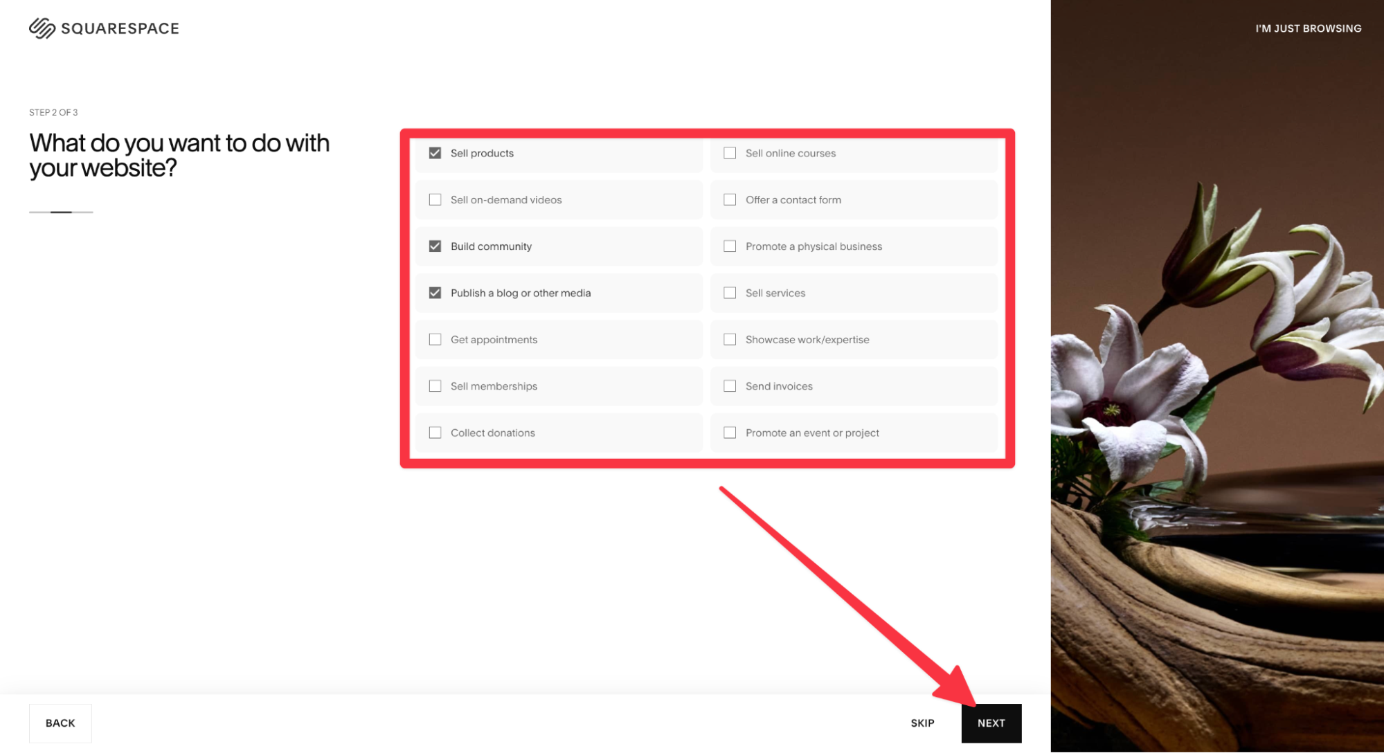 screeshot of the blog making process on squarespace