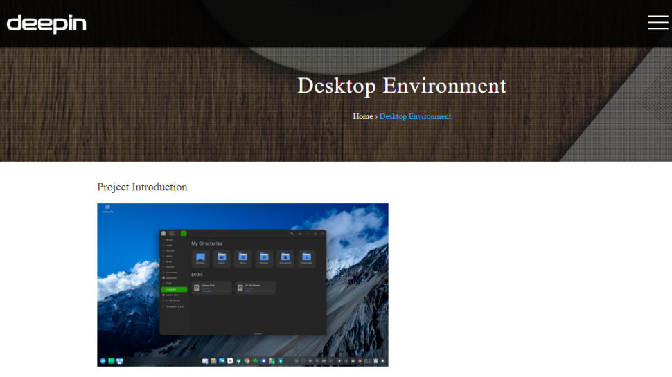 Deepin DE website screenshot.