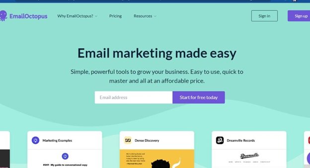 Website screenshot for EmailOctopus