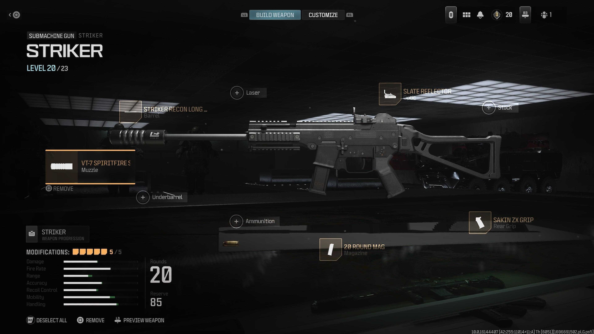 The Striker in the Gunsmith menu