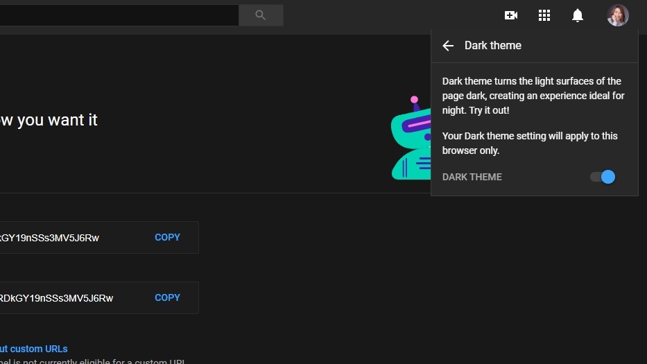 YouTube dark mode for desktop