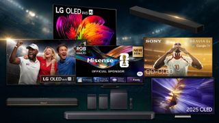 A collage of TVs and soundbars in the latest John Lewis promotion, including options from LG, Hisense, Samsung, Sony, and Marshall.