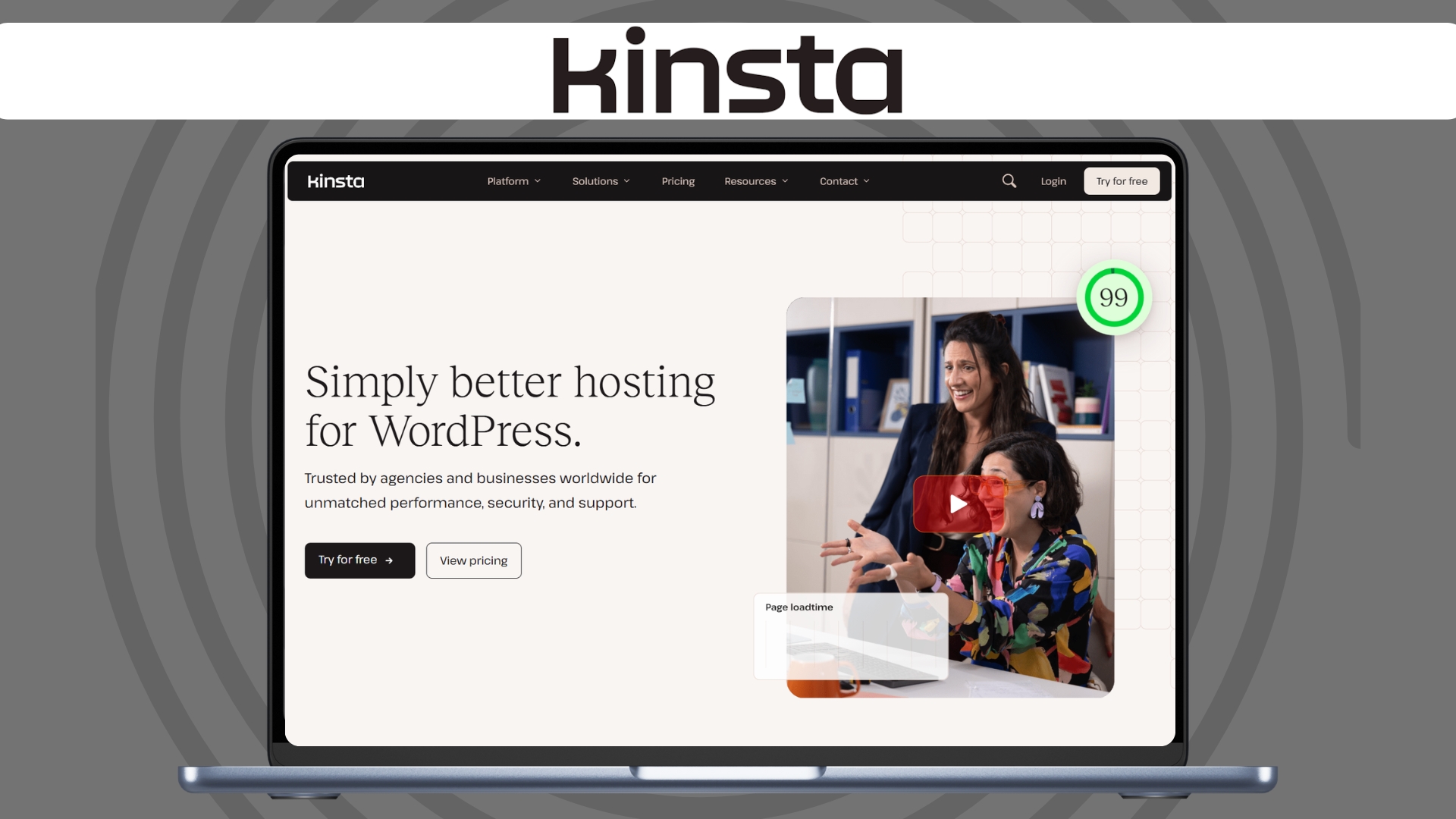 An image of the Kinsta website homepage shown on a laptop. 