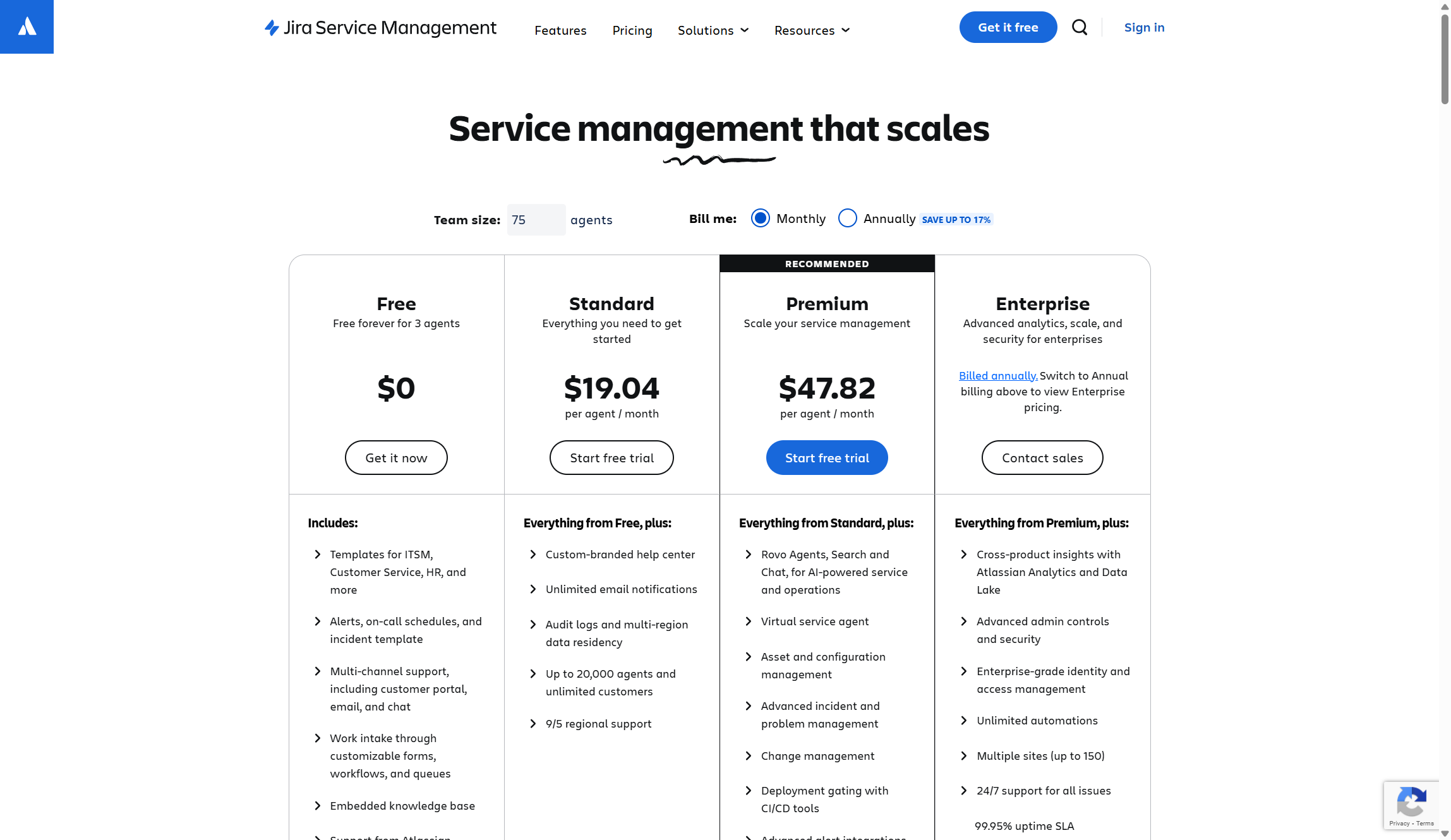 Jira Service Management pricing