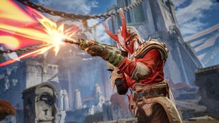 A character from Highguard with a red mask firing a rifle