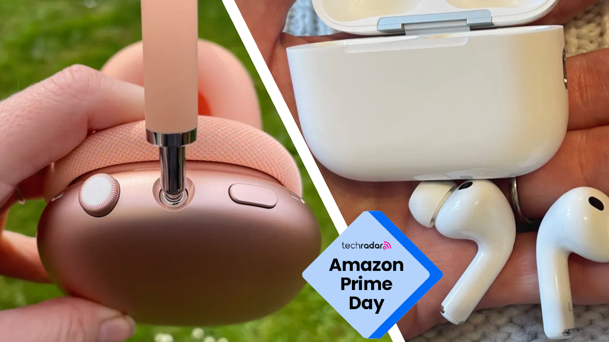 AirPods Max 2 and AirPods Pro 3 side by side, with TR's 'Prime Day deals' badge 
