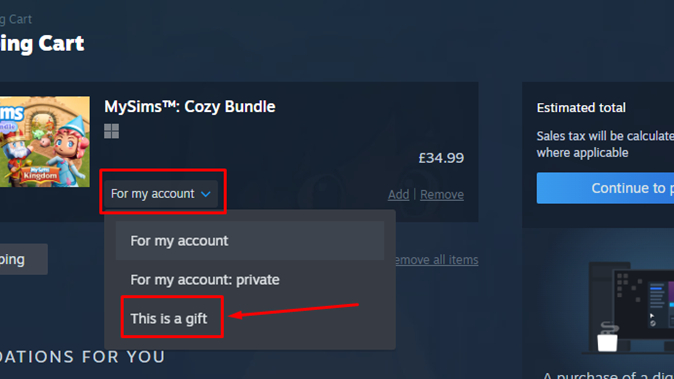 screenshot showing how to gift a game on steam
