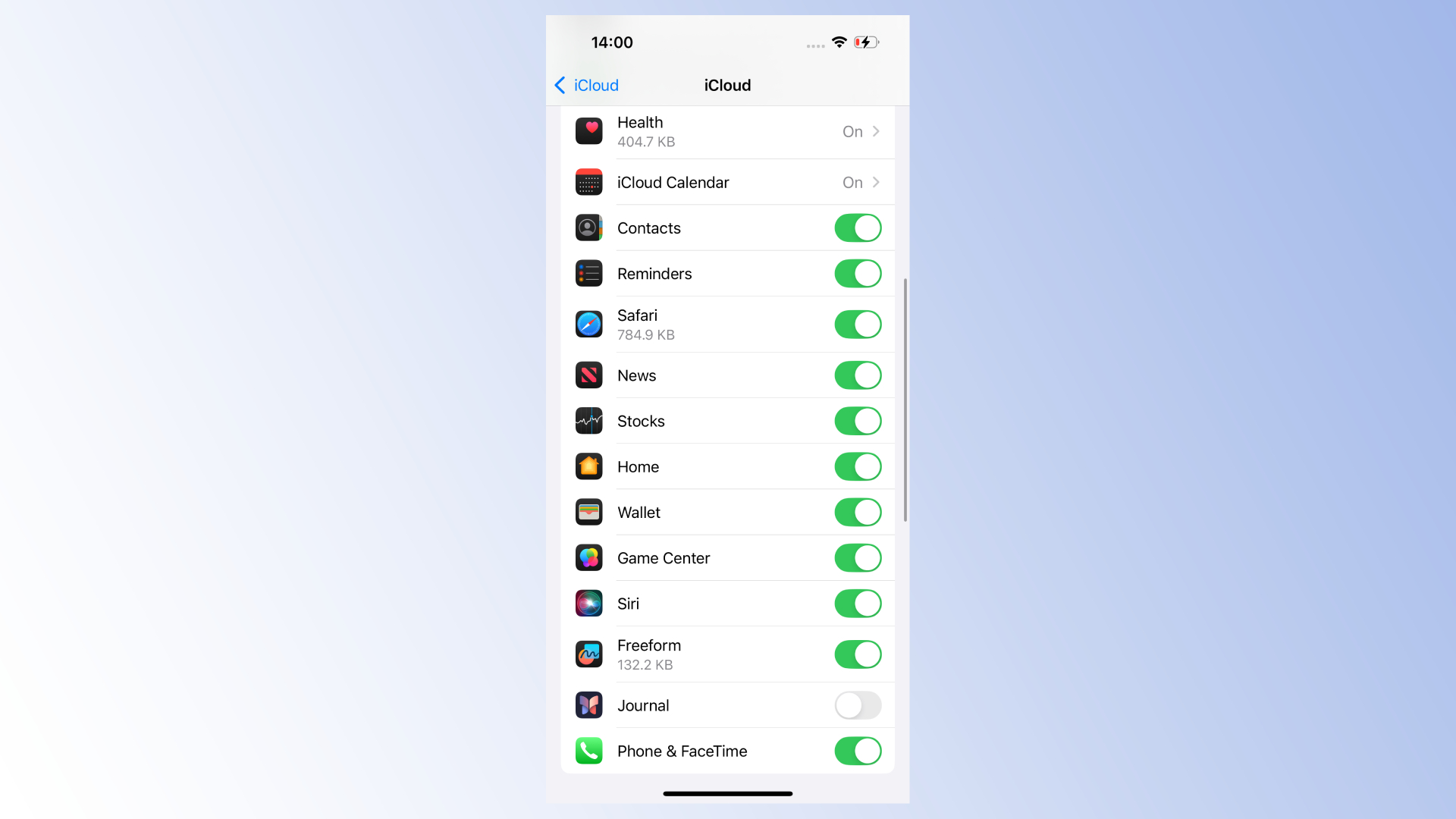 A screenshot of the iCloud sync page on the iPhone settings app