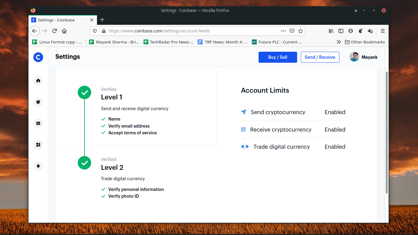Screenshot of the Coinbase platform