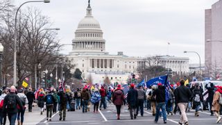 Trump Supporters marching to Capitol Hill on January 6th in 2021 in Washington DC, USA.