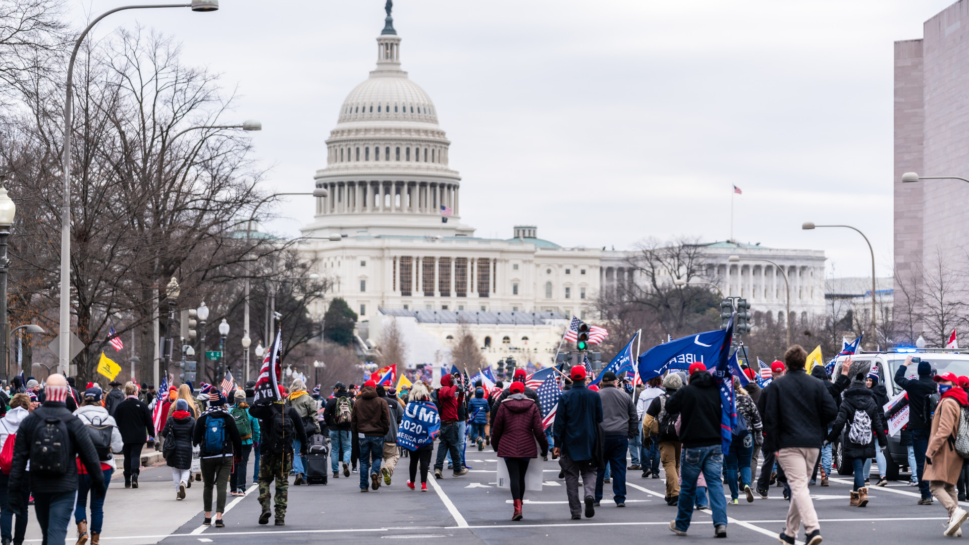 Trump Supporters marching to Capitol Hill on January 6th in 2021 in Washington DC, USA.