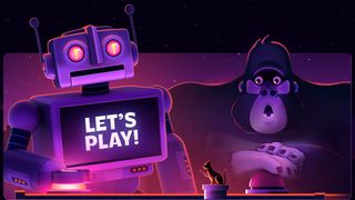 An illustrated robot stands next to a gorilla with the words let's play on its chest
