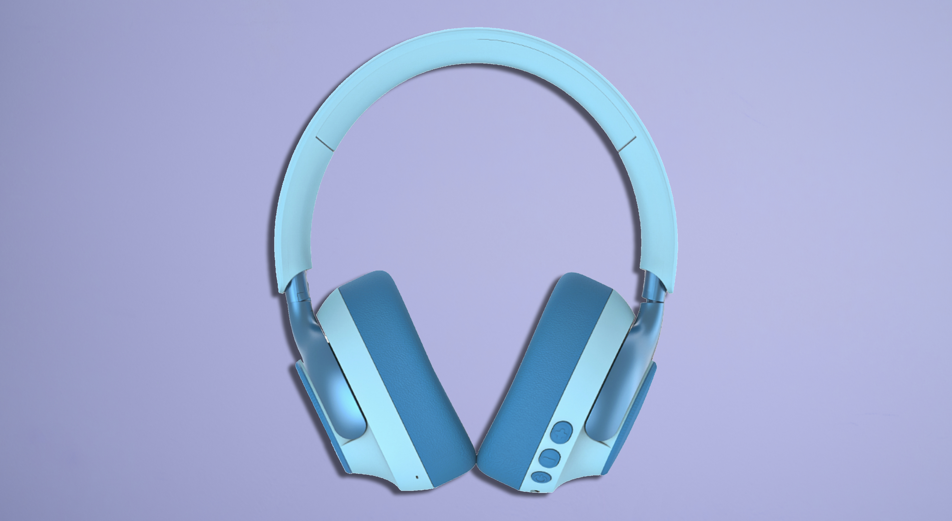 Light blue headphones on a lilac TR background