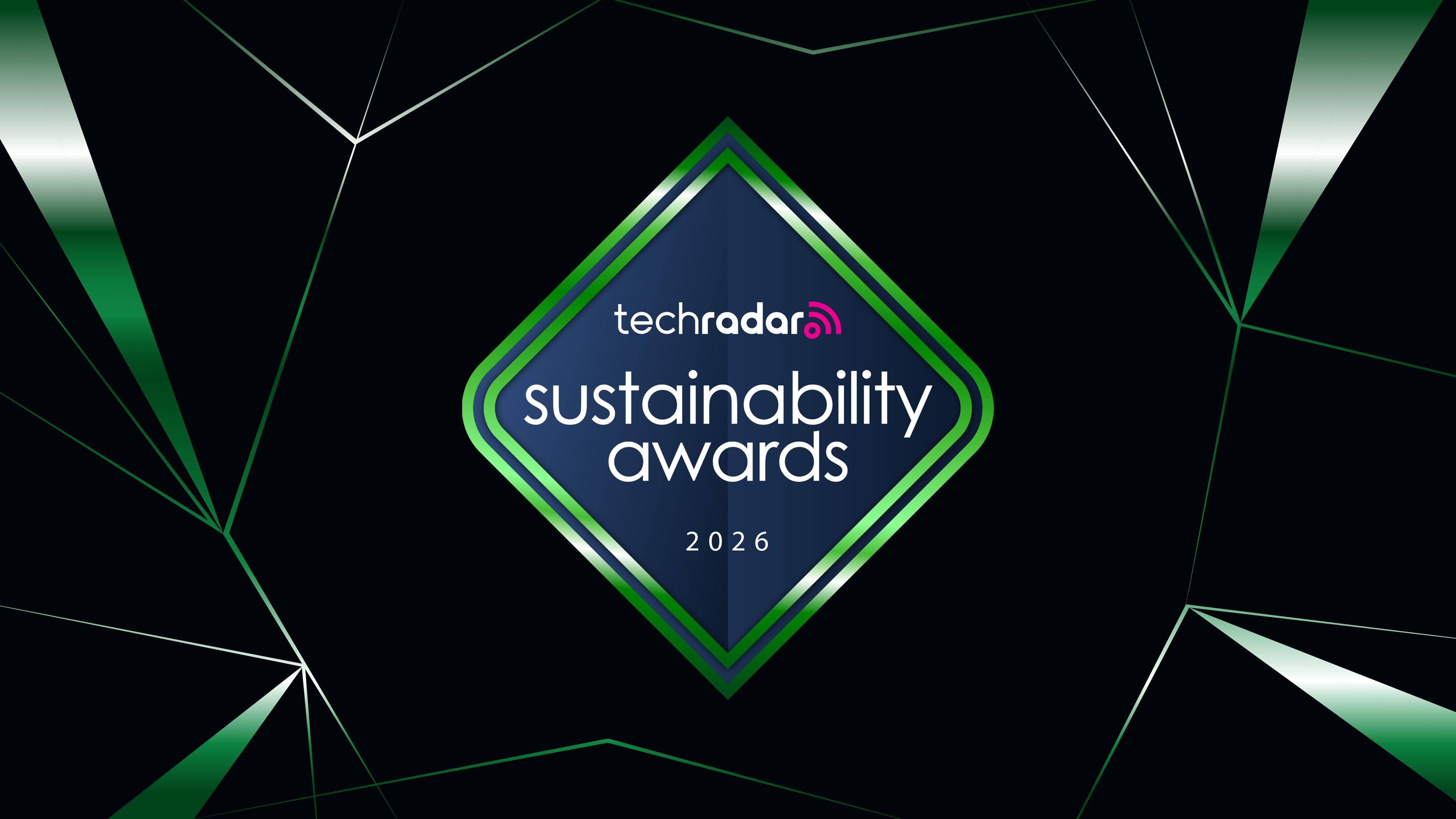 TechRadar Sustainability Awards 2026 logo on a black background with fractal green lines