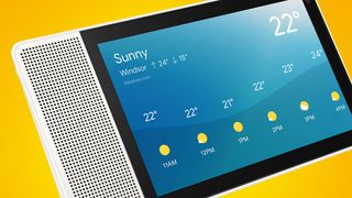 The Lenovo Smart Display on an orange background