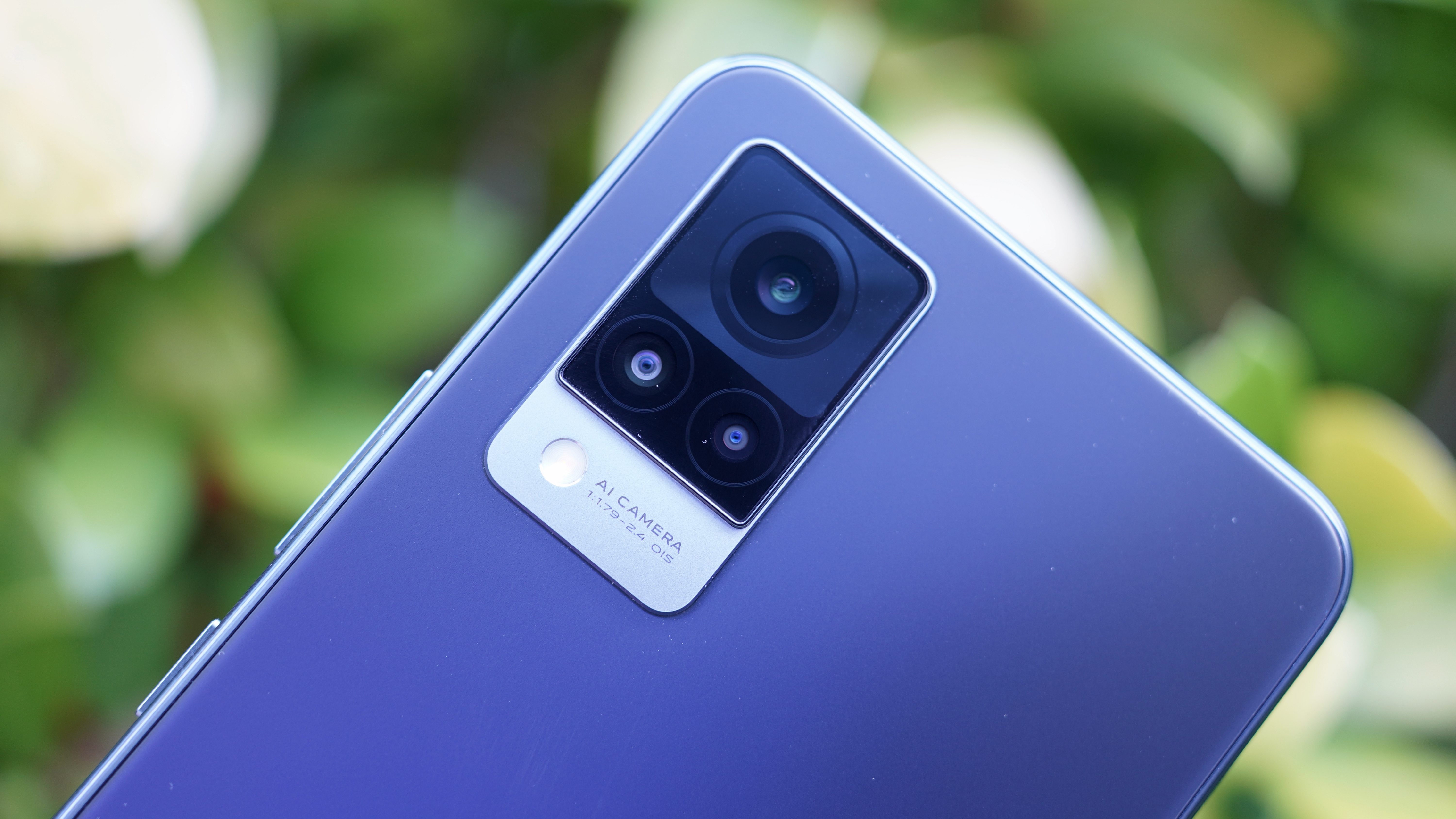 A photo of the Vivo V21 5G, focused on the rear camera