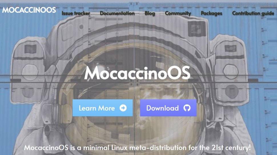 Website screenshot of MocaccinoOS (November, 2025)
