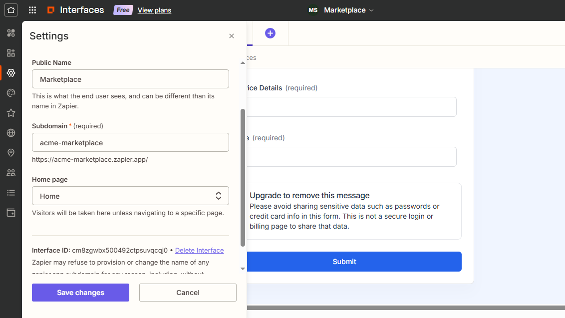 Customizing the sub-domain of the web app