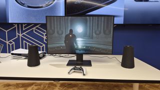 Pulse Elevate speakers setup with monitor and PS5 while playing Saros
