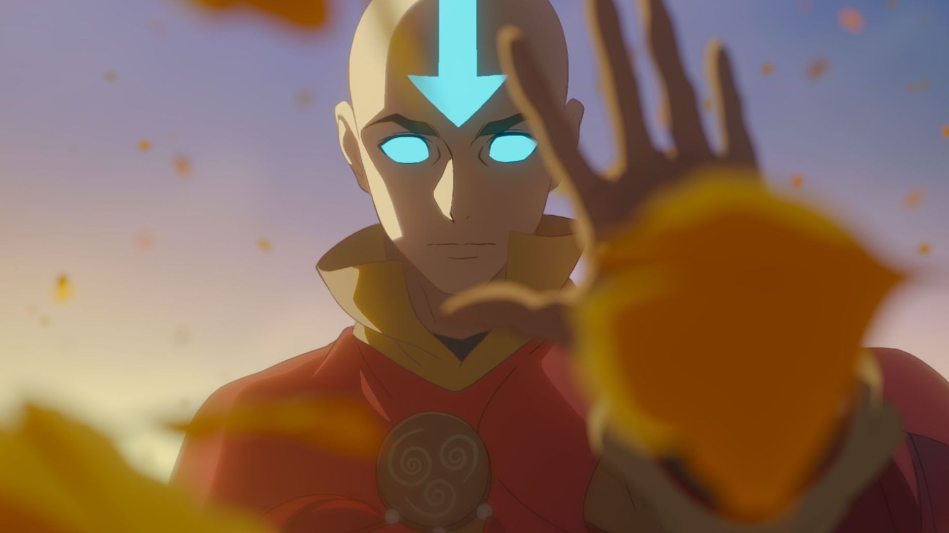 Aang uses his airbending powers