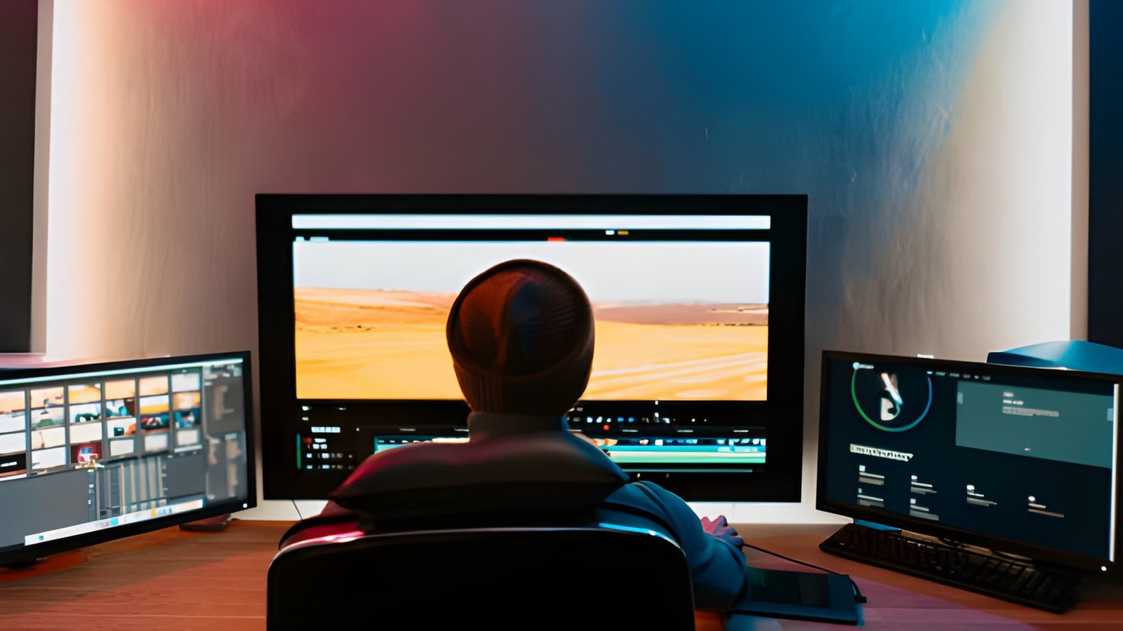 Person editing video on a computer