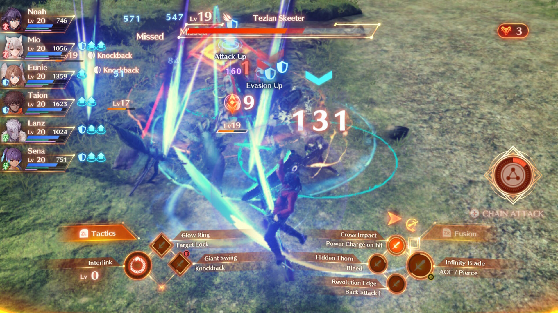 A character attacks sever monsters