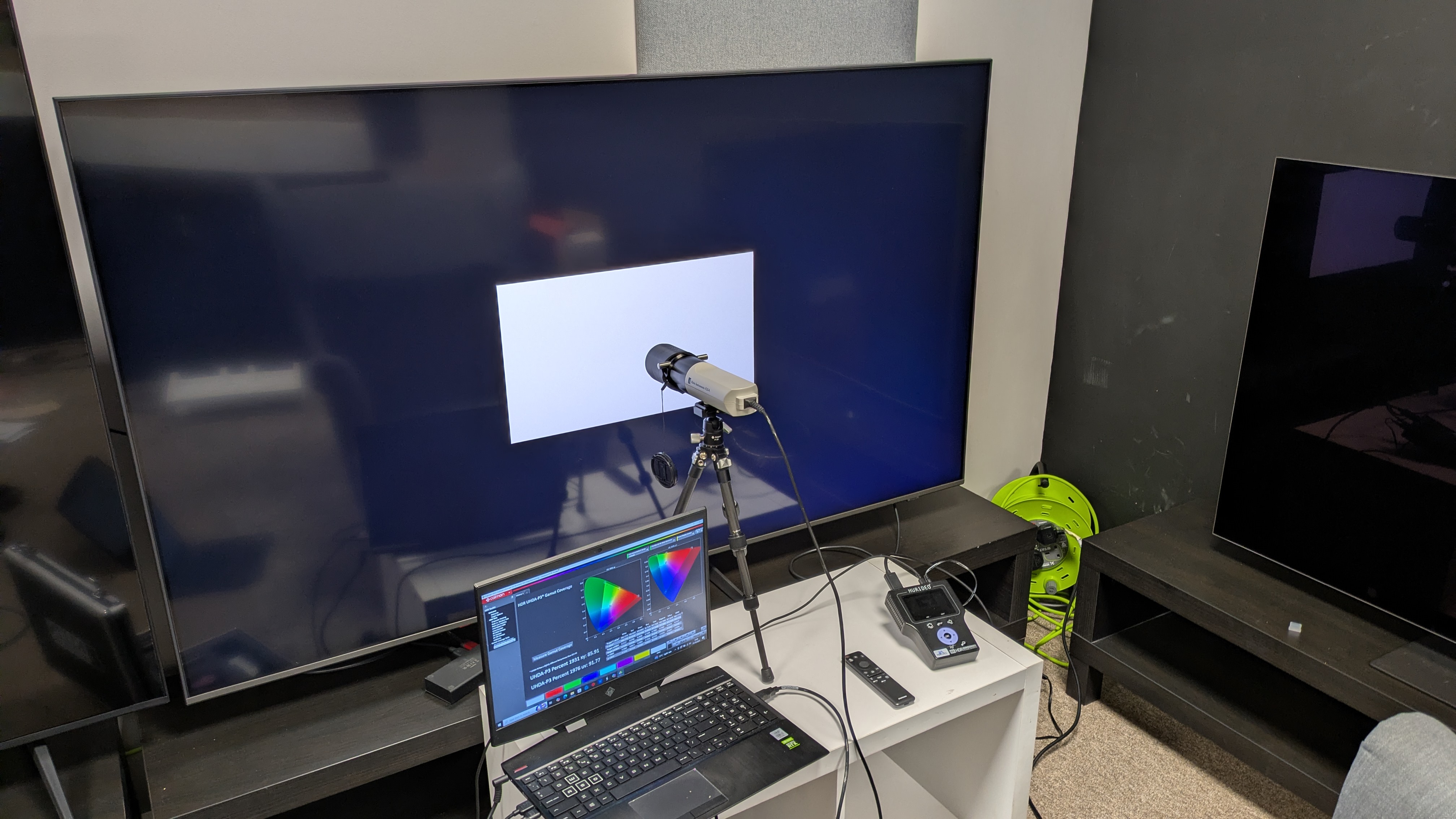 Samsung Q8F with testing equipment attached