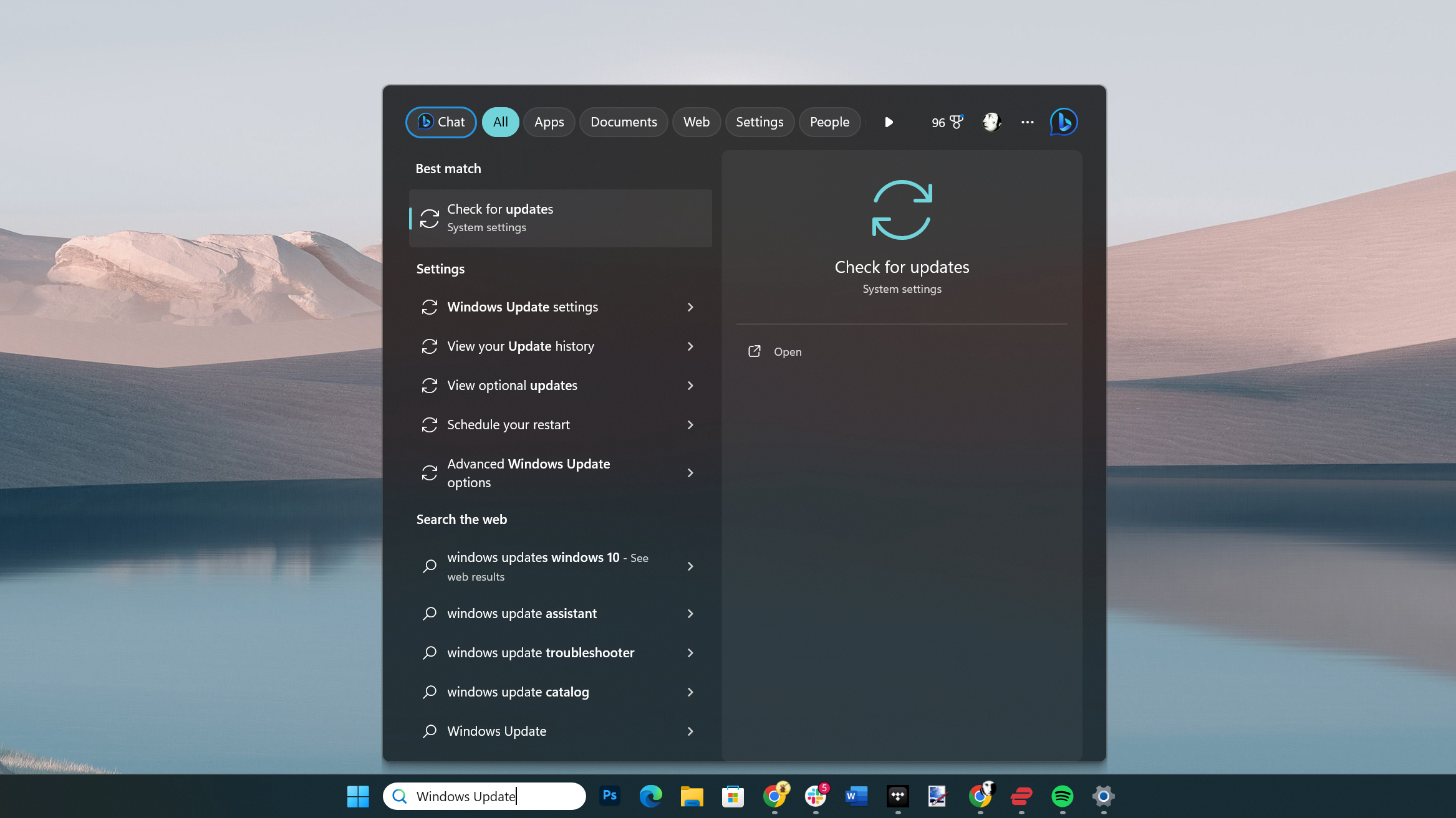 Screenshot of Windows 11 search menu